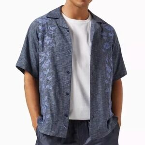 Saturdays NYC Embroidered Floral Shirt Size XL Blue Button Up Resortwear Coastal